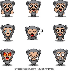 mascot costume expression bundle set gorilla cartoon character vector illustration
