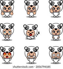 mascot costume expression bundle set panda cartoon character vector illustration