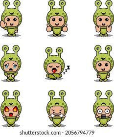 mascot costume expression bundle set snail cartoon character vector illustration