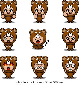 mascot costume expression bundle set cartoon bear character vector illustration