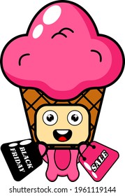 mascot costume ice cream bag black friday, perfect for advertising or promotion