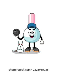 Mascot of cotton bud as a bowling player , character design