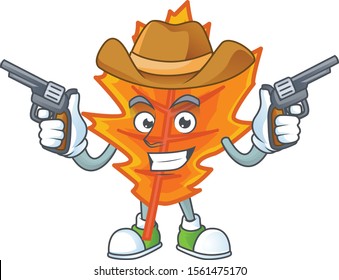 Mascot a cowboy in the cartoon orange autumn leaves