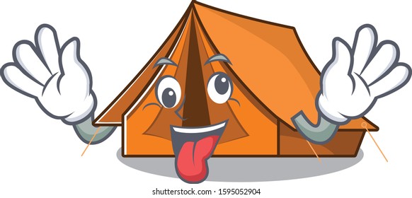 Mascot of crazy face camping tent Scroll Cartoon character style