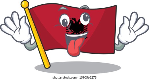 Mascot of crazy face flag albania Scroll Cartoon character style