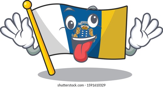 Mascot of crazy face flag canary island Scroll Cartoon character style