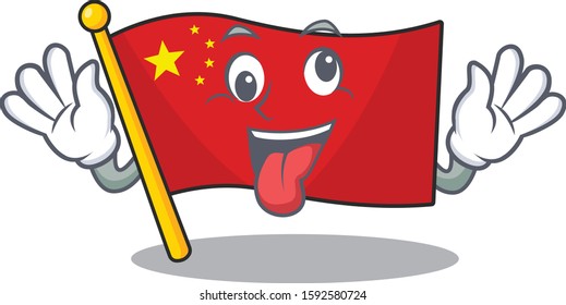 Mascot of crazy face flag china Scroll Cartoon character style