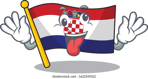 Mascot of crazy face flag croatia Scroll Cartoon character style