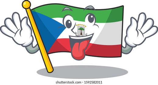 Mascot of crazy face flag equatorial guinea Scroll Cartoon character style