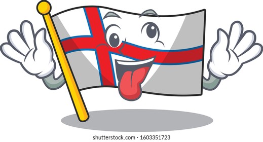 Mascot of crazy face flag faroe island Scroll Cartoon character style