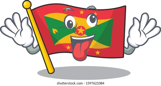 Mascot of crazy face flag grenada Scroll Cartoon character style
