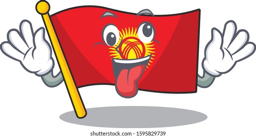 Mascot of crazy face flag kyrgyzstan Scroll Cartoon character style