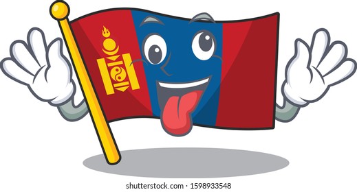 Mascot of crazy face flag mongolia Scroll Cartoon character style