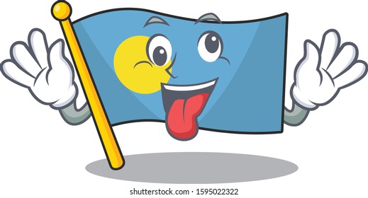 Mascot of crazy face flag palau Scroll Cartoon character style