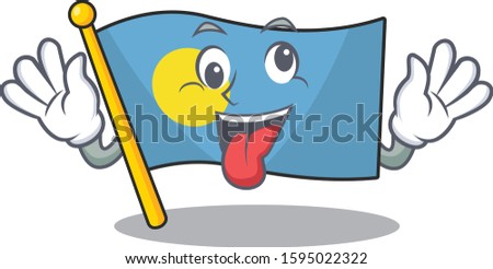Mascot of crazy face flag palau Scroll Cartoon character style