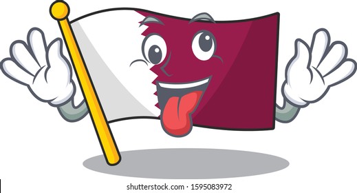 Mascot of crazy face flag qatar Scroll Cartoon character style