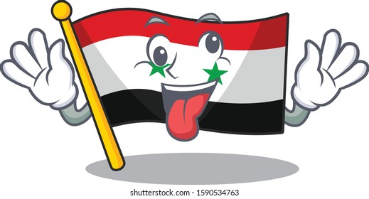 Mascot of crazy face flag syria Scroll Cartoon character style