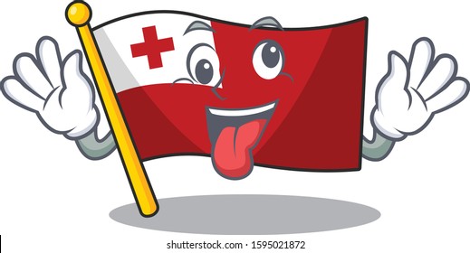 Mascot of crazy face flag tonga Scroll Cartoon character style