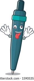 Mascot Of Crazy Face Fountain Pen Scroll Cartoon Character Style