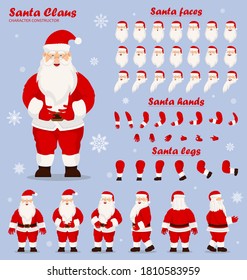 Mascot creation kit of christmas character. Santa in different keyframes. Santa Clause constructor or DIY kit. Collection of Christmas cartoon character body parts, clothes, holiday attributes