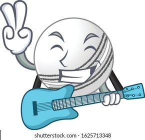A mascot of cricket ball performance with guitar