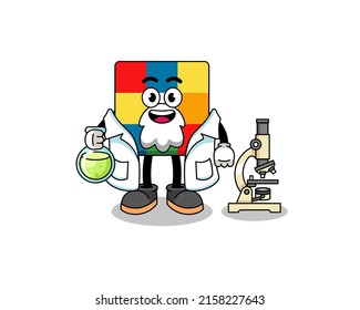 Mascot of cube puzzle as a scientist , character design