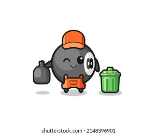 the mascot of cute billiard as garbage collector , cute design