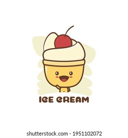 mascot of cute bowl ice cream character. suitable for use as, mascot logos, menus, stickers, cards etc.