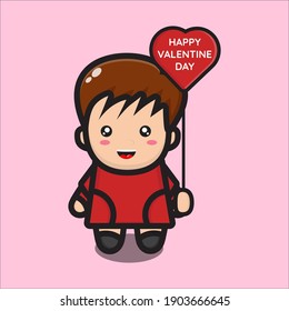 mascot, cute boy character with love balloon on valentine's day, cute character vector eps 10