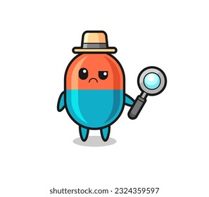 the mascot of cute capsule as a detective , cute style design for t shirt, sticker, logo element