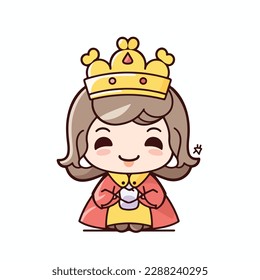 Mascot of cute cool girl princess wearing golden crown. Cartoon flat character vector illustration