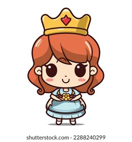 Mascot of cute cool girl princess wearing golden crown. Cartoon flat character vector illustration