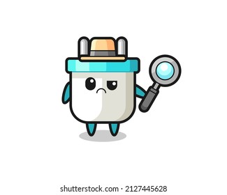 the mascot of cute electric plug as a detective , cute style design for t shirt, sticker, logo element