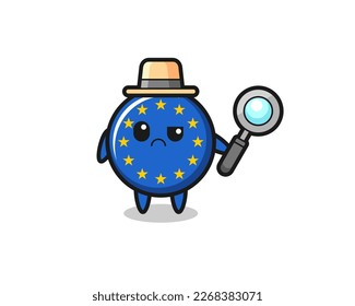 the mascot of cute europe flag badge as a detective , cute style design for t shirt, sticker, logo element