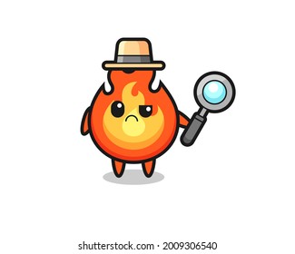 the mascot of cute fire as a detective , cute style design for t shirt, sticker, logo element