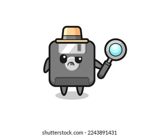 das Maskottchen einer süßen Diskette als Detektiv, süßes Design für T-Shirt, Aufkleber, Logo-Element