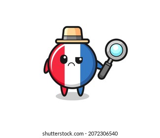 the mascot of cute france flag badge as a detective , cute style design for t shirt, sticker, logo element