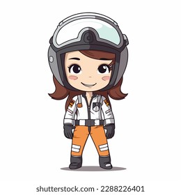 Mascot of cute girl pilot wearing helmet and uniform. Cartoon flat character vector illustration