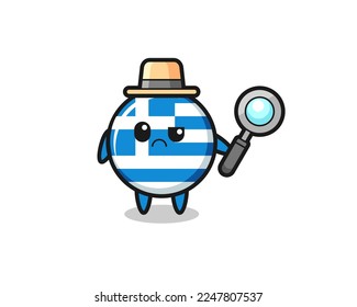 the mascot of cute greece flag as a detective , cute style design for t shirt, sticker, logo element