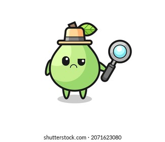 the mascot of cute guava as a detective , cute style design for t shirt, sticker, logo element