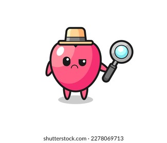 the mascot of cute heart symbol as a detective , cute style design for t shirt, sticker, logo element