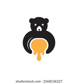 mascot cute honey bear hold jar flat modern nutrition sweet health care logo design vector icon illustration