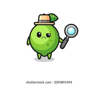 the mascot of cute lime as a detective , cute style design for t shirt, sticker, logo element