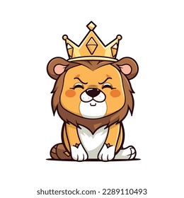 Mascot cute lion king wearing golden crown  Cartoon flat character vector illustration