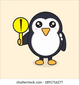 mascot cute little penguin design with warning sign vector design eps 10