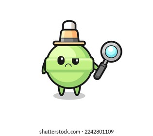 the mascot of cute lollipop as a detective , cute style design for t shirt, sticker, logo element