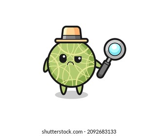 the mascot of cute melon fruit as a detective , cute style design for t shirt, sticker, logo element