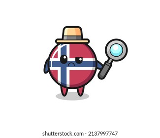 the mascot of cute norway flag badge as a detective , cute style design for t shirt, sticker, logo element