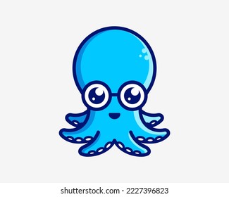 Mascot Cute Octopus Tentacle Cephalopod Squid Cartoon Character Childish Illustration Vector