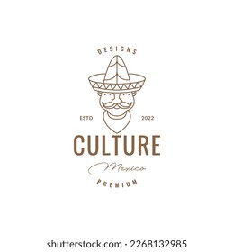 mascot cute old man mustache wearing sombrero hat mexico colorful logo design vector